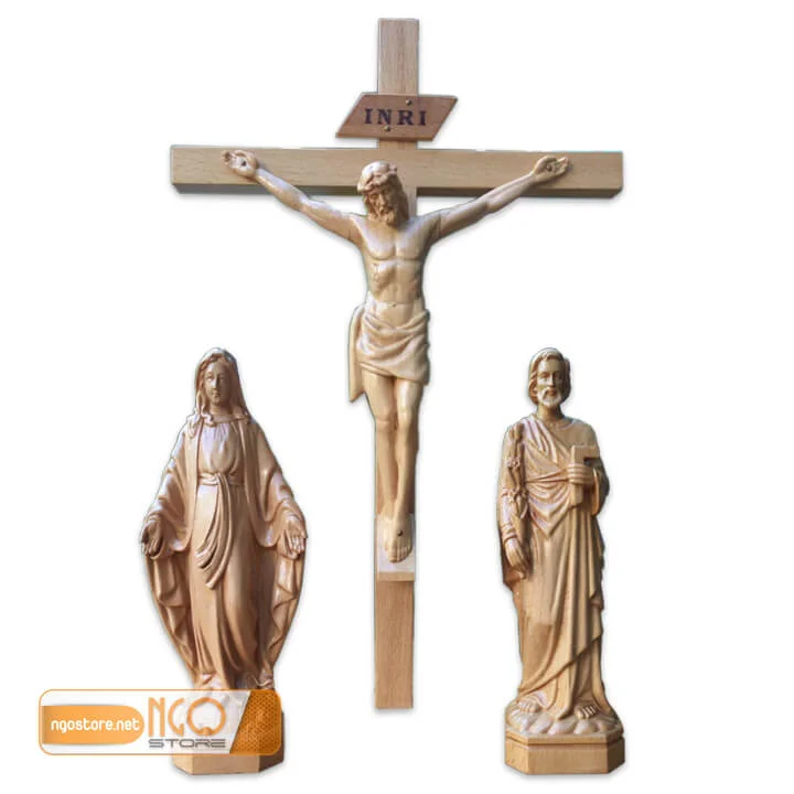 bộ tượng gỗ bàn thờ công giáo thánh giá treo