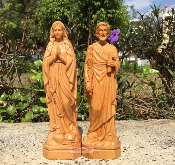 tuong-go-duc-me-lo-duc-thanh-giuse-01 tượng gỗ đức mẹ lộ đức và thánh giuse