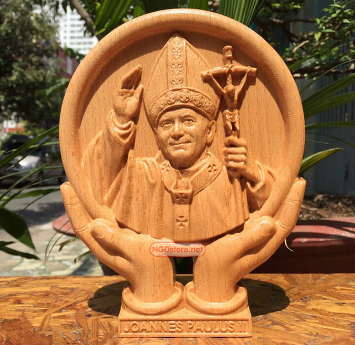 tuong-go-thanh-gioan-phaolo-ii-de-ban-02 tượng gỗ thánh gioan phaolô ii để bàn