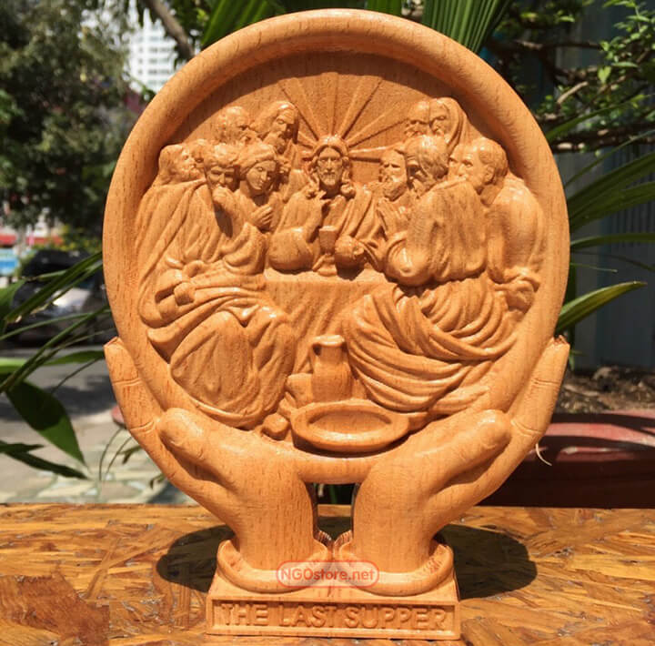 tuong-go-bua-tiec-ly-de-ban-02 tượng gỗ bữa tiệc ly để bàn